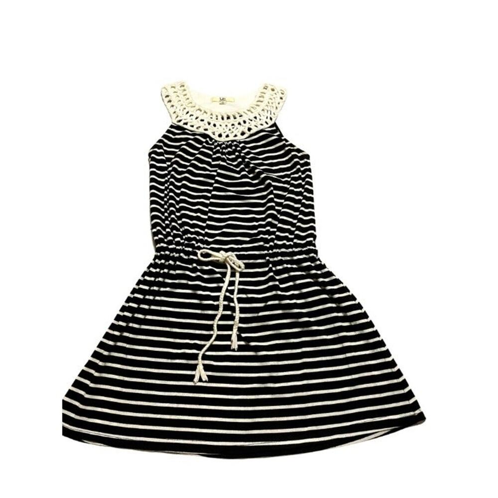 YA Los Angeles  Black and White Stripe with Embroidered Lace Collar Size Small